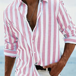 Men's Striped Long Sleeve Shirt in Pink