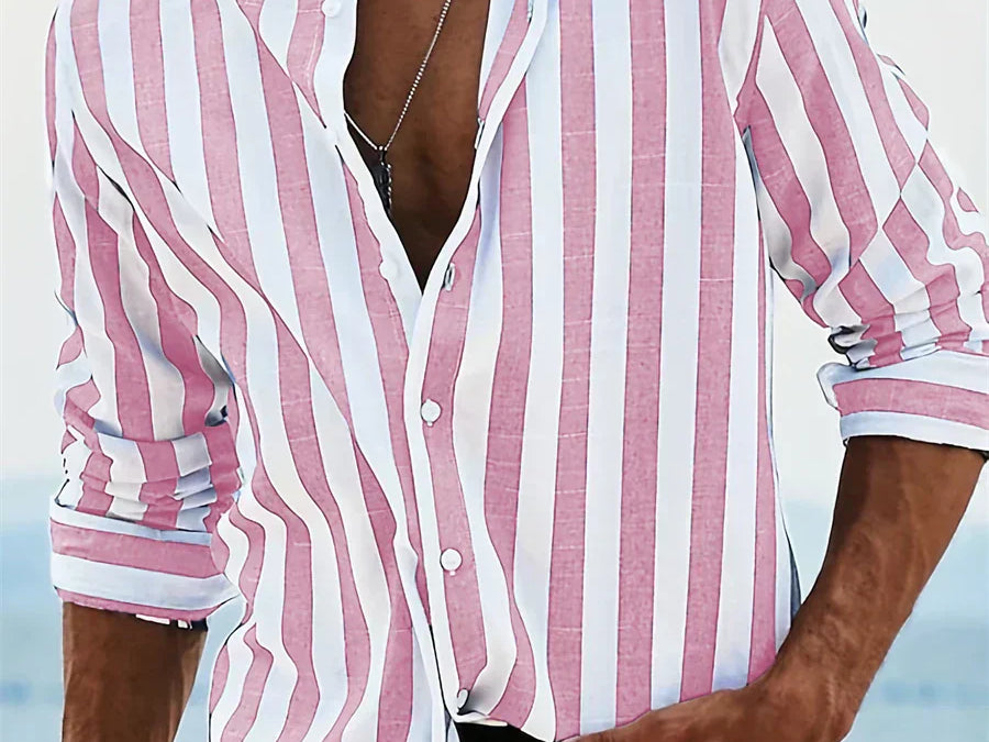 Men's Striped Long Sleeve Shirt in Pink