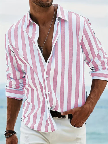 Men's Striped Long Sleeve Shirt in Pink