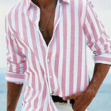 Men's Striped Long Sleeve Shirt in Pink
