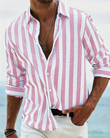 Men's Striped Long Sleeve Shirt in Pink