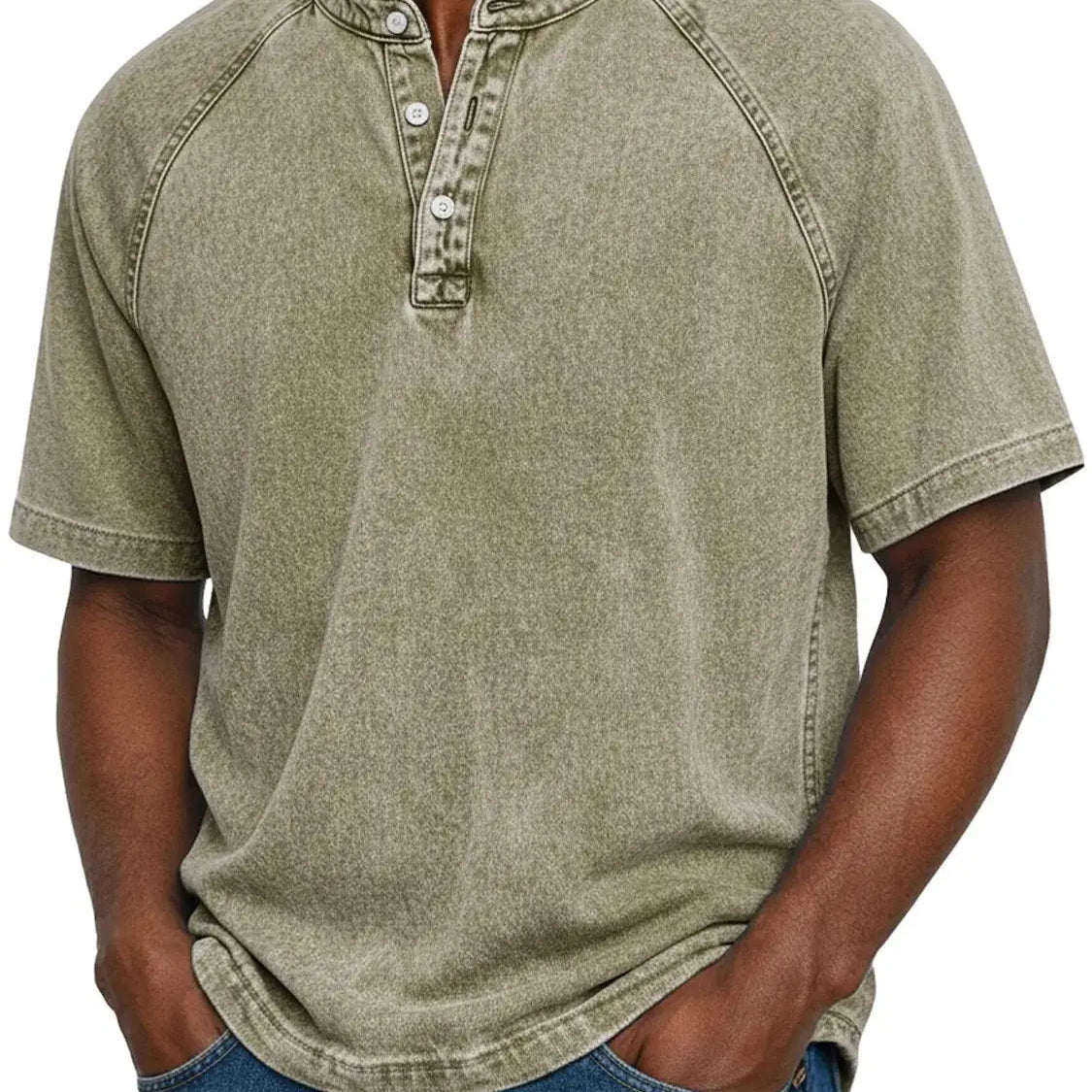 Khaki retro button-up shirt