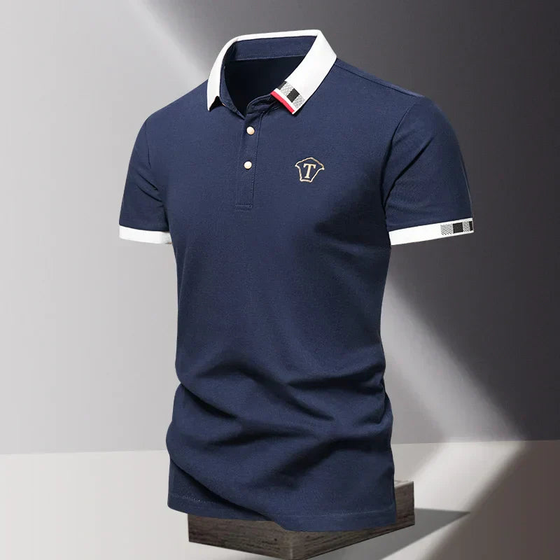 Men's Contrast Collar Polo Shirt | Embroidered Warm-Weather Polo