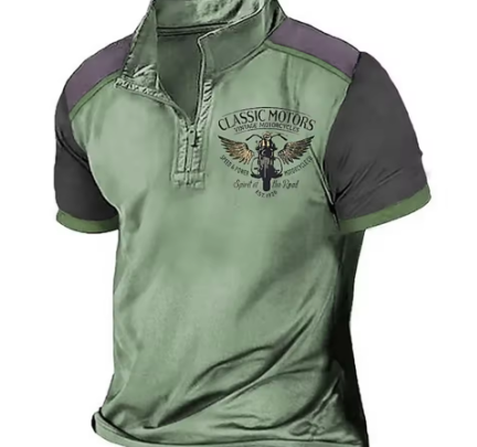 Green vintage zip-collar polo