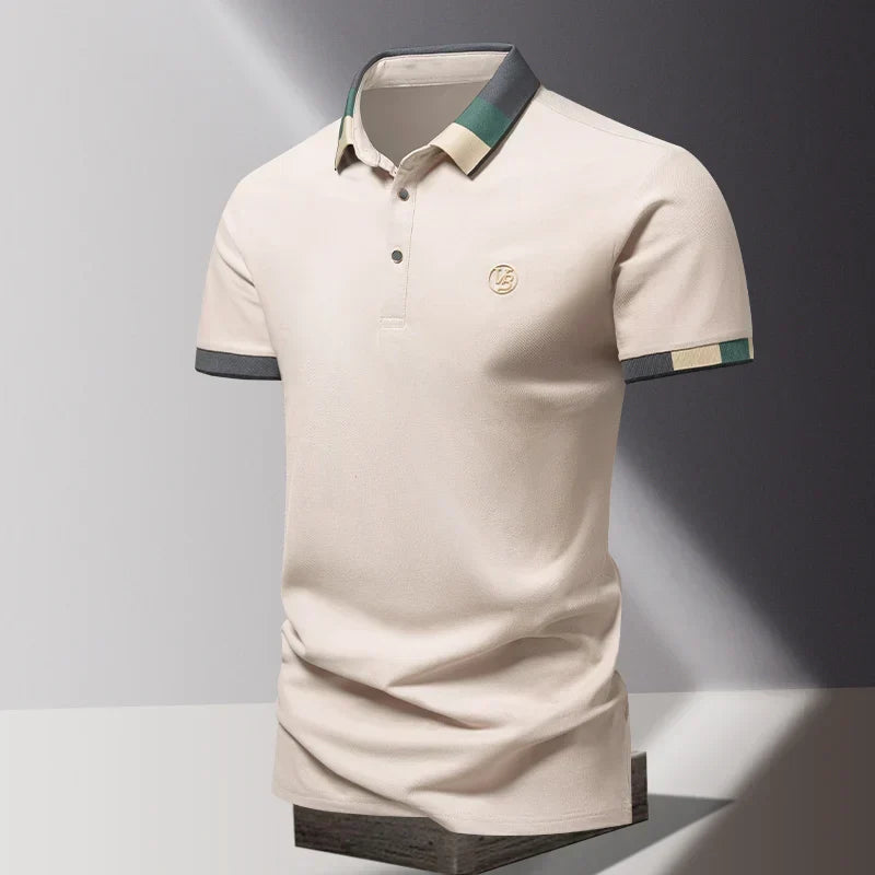 Men's Terracotta Contrast-Trim Polo Shirt | Embroidered Monogram Summer Polo