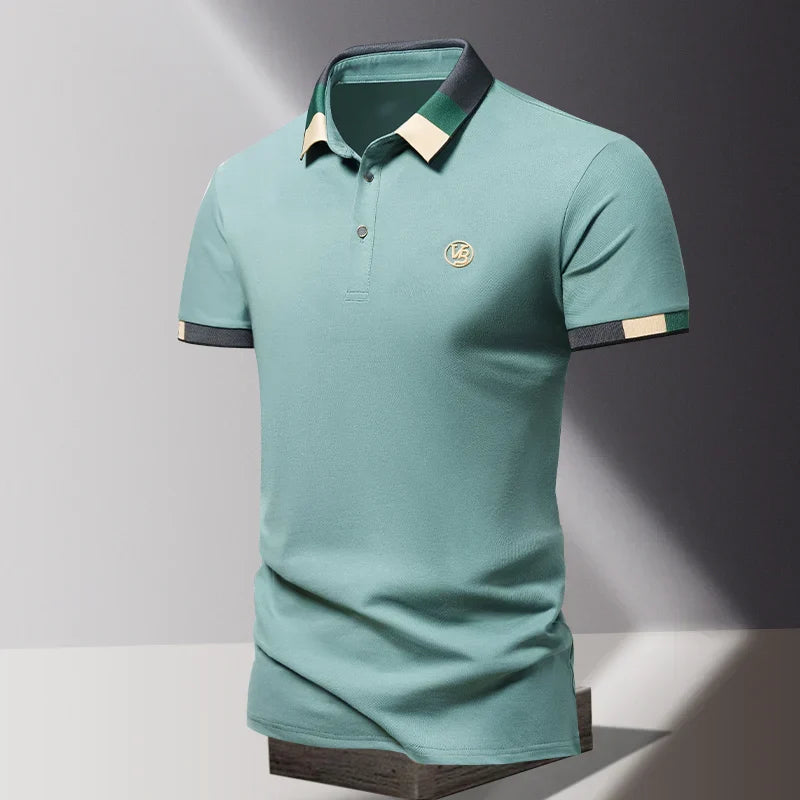 Men's Terracotta Contrast-Trim Polo Shirt | Embroidered Monogram Summer Polo