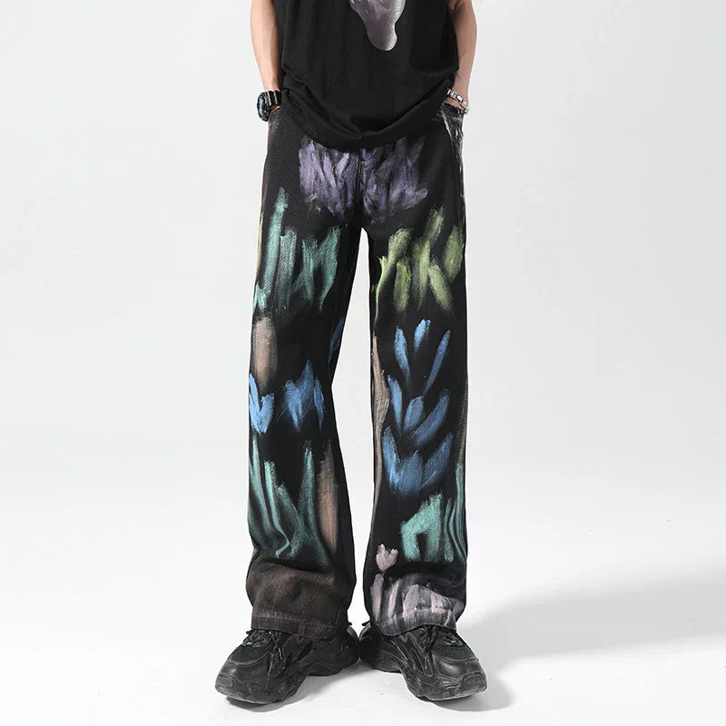 Men's Painted Splatter Pants | Relaxed Drawstring Art-Print Trousers