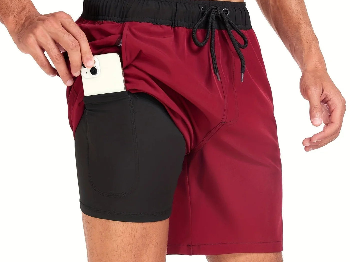 Red quick-dry swim shorts