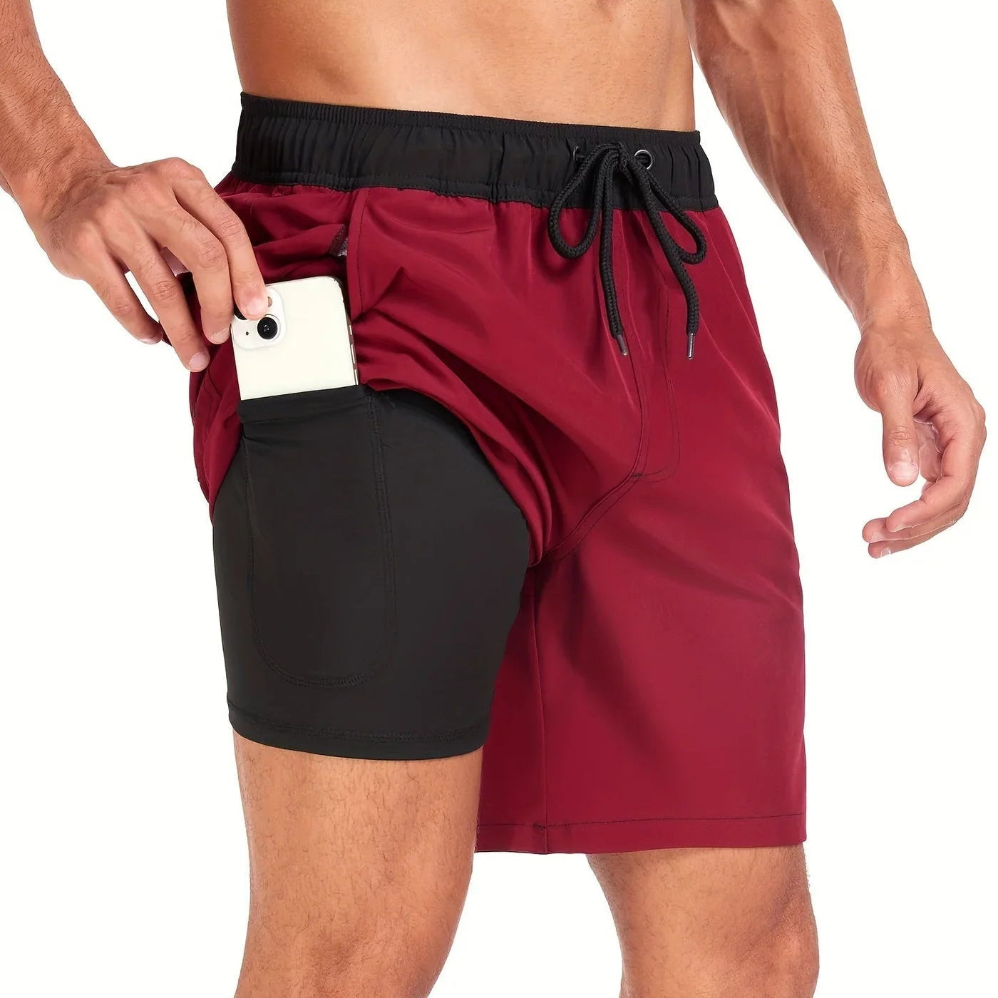 Red quick-dry swim shorts