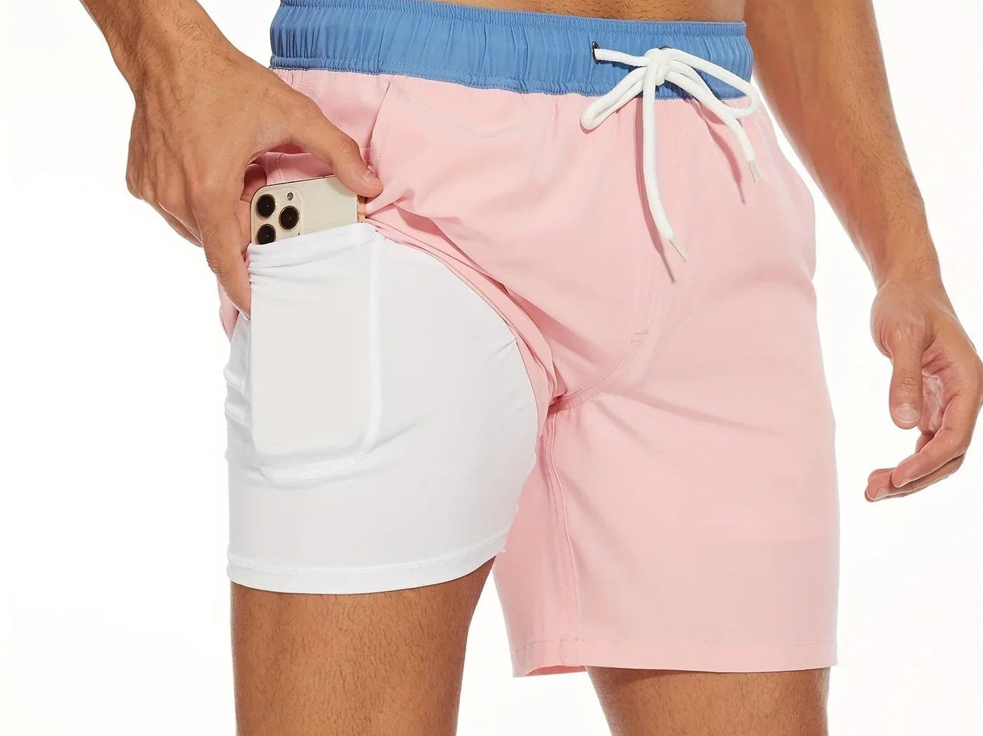 Pink quick-dry swim shorts