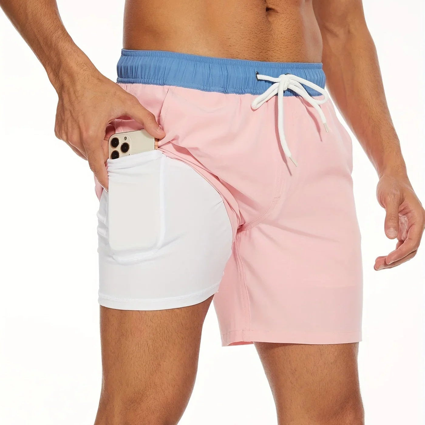 Pink quick-dry swim shorts
