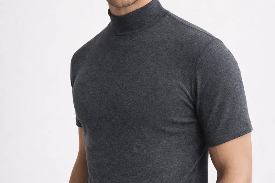 Men's Mock Neck T-Shirt in Gray