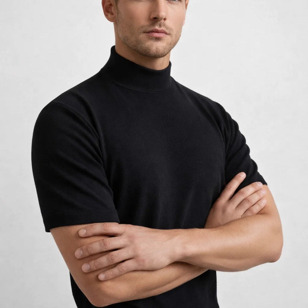 Men's Mock Neck T-Shirt in Black