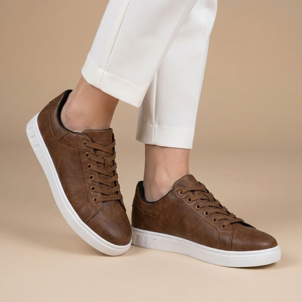 Brown casual leather trainers