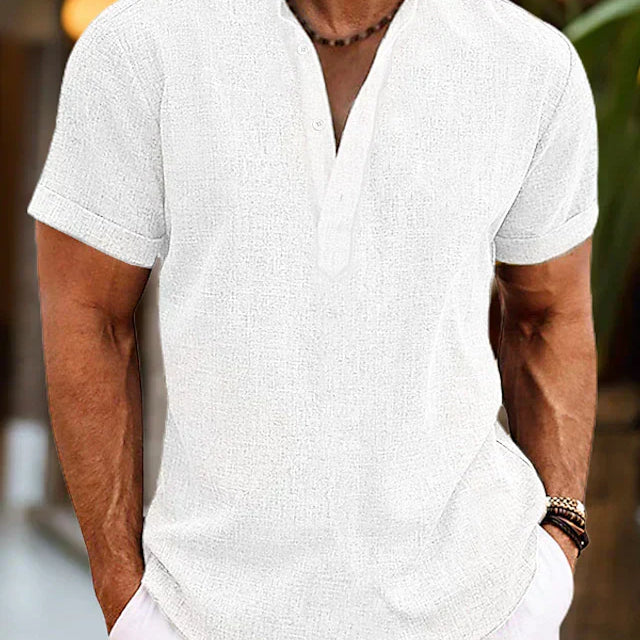 Men's Cotton Henley Short Sleeve Shirt | Breathable Casual Summer Top