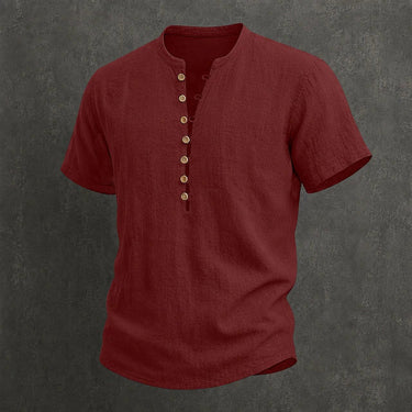 Red airy woven button-up shirt