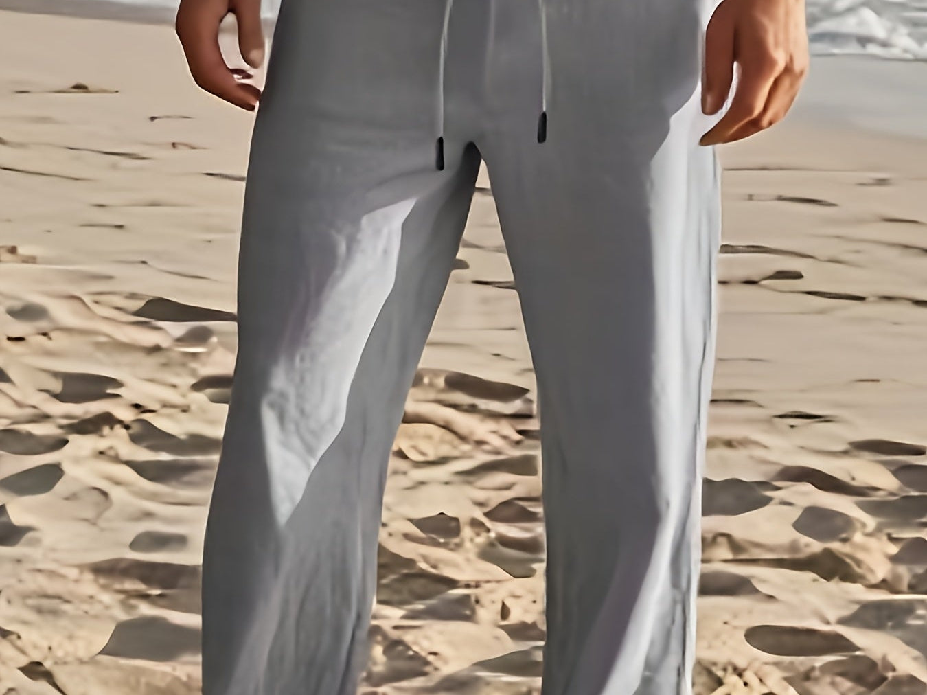 Grey linen drawstring pants