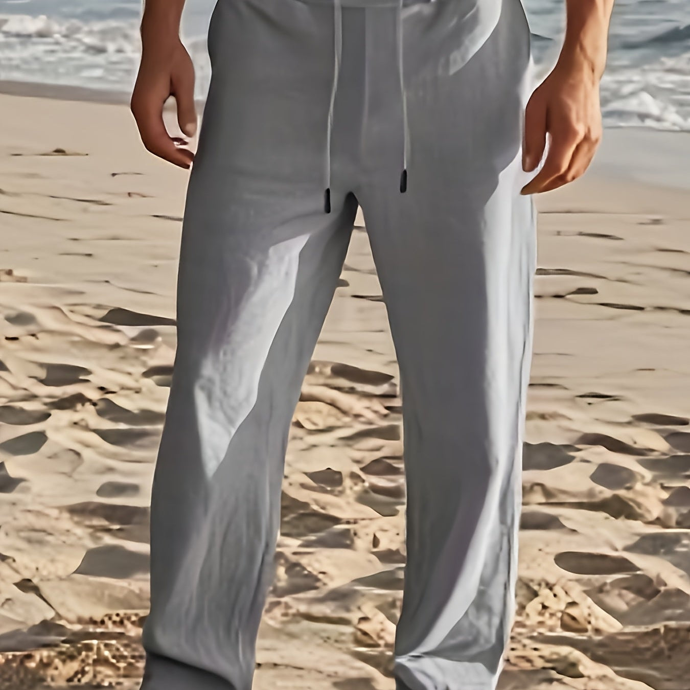 Grey linen drawstring pants