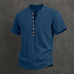 Blue linen button-up shirt