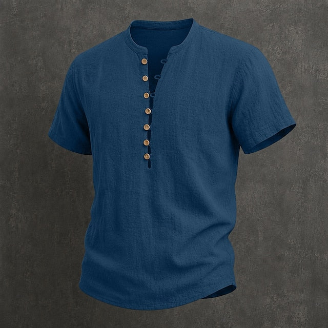 Blue linen button-up shirt