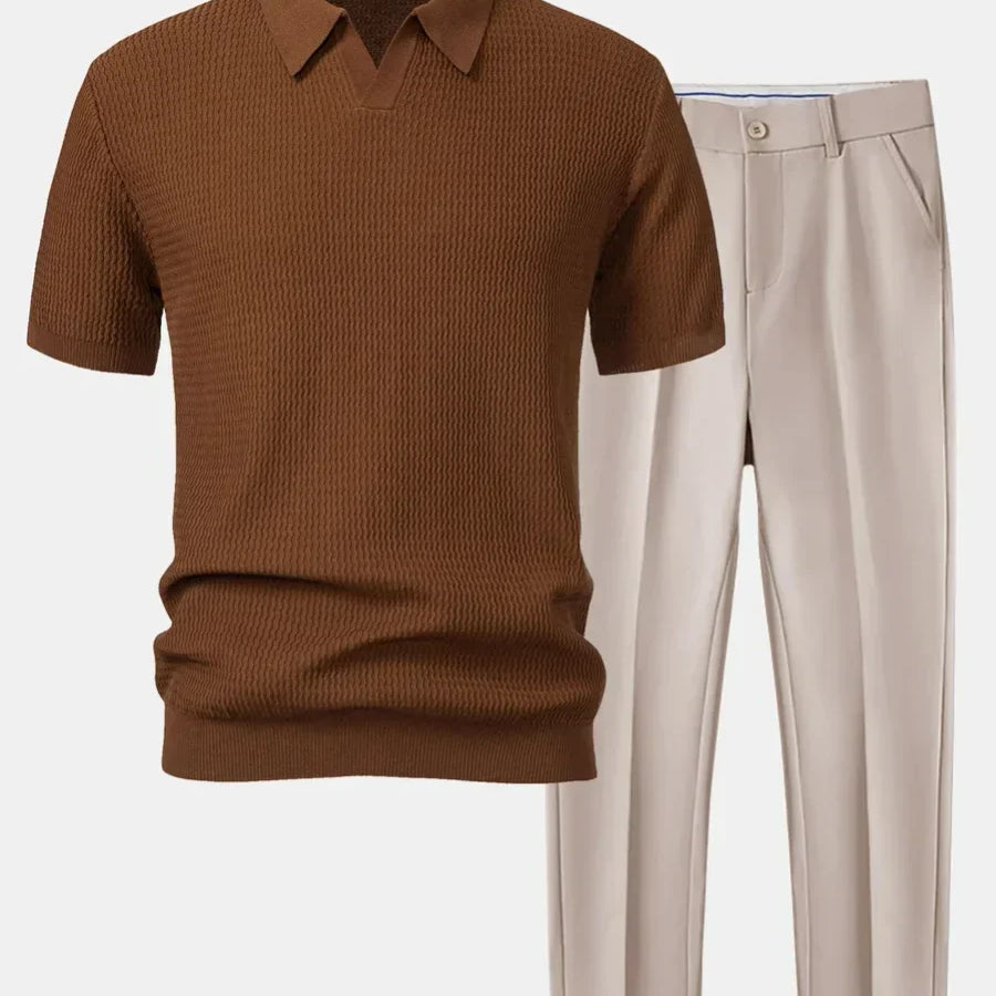 Polo-Hosen-Set Herren | Struktur, Slim-Fit