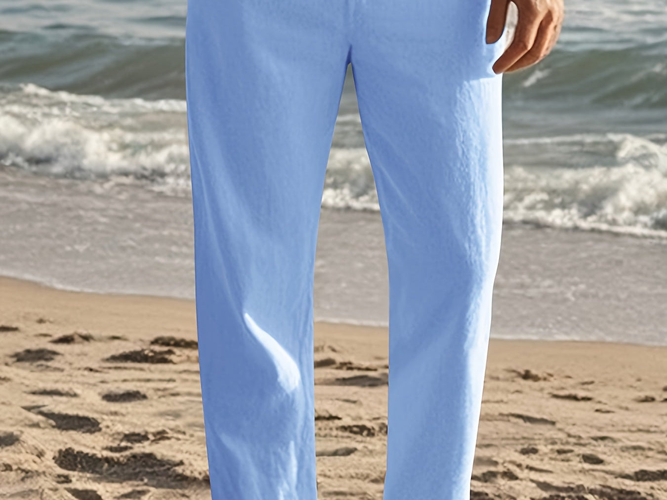 Sky blue linen drawstring pants