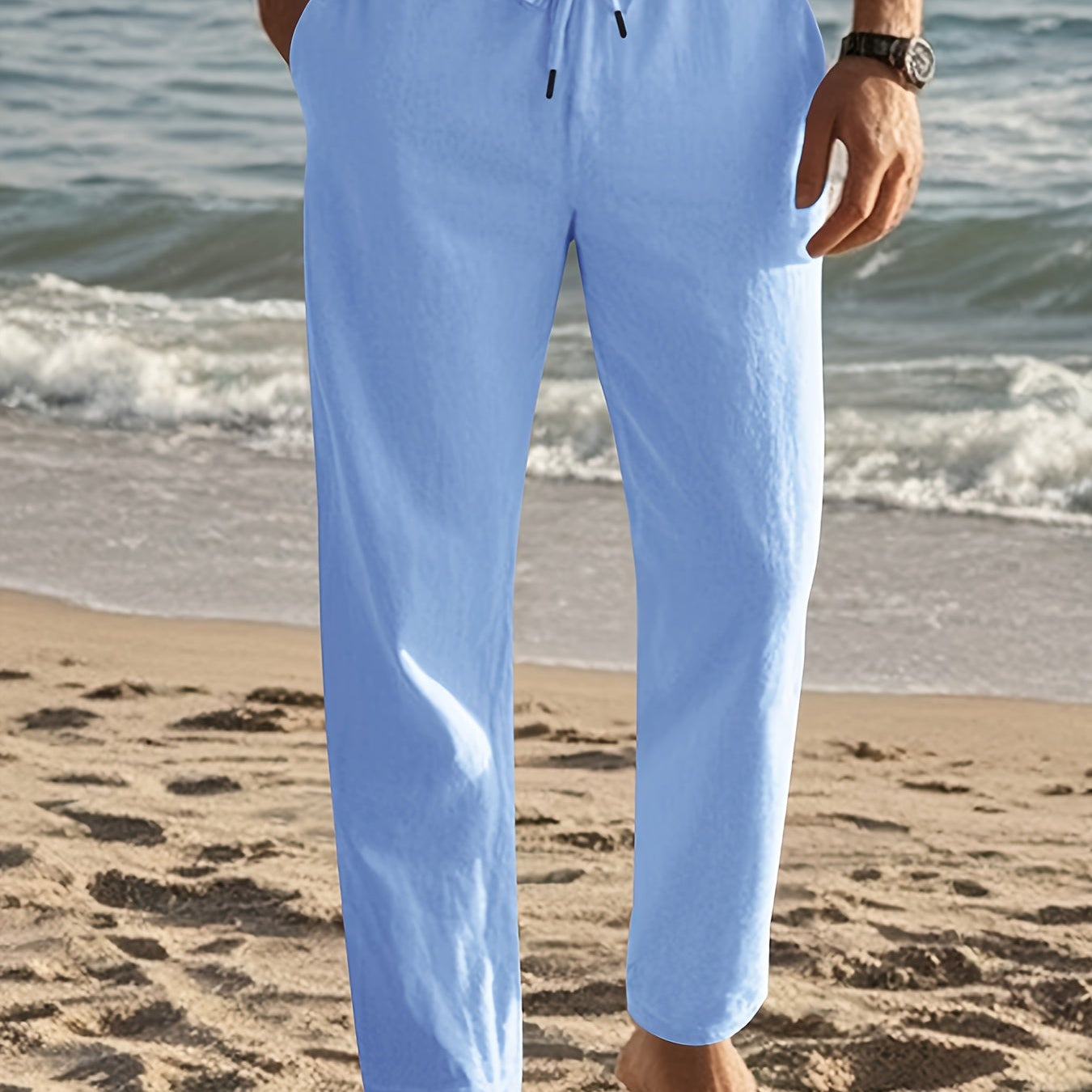 Sky blue linen drawstring pants