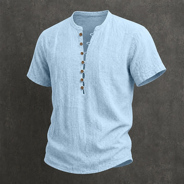 Sky blue linen button-up shirt