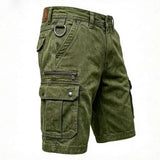 Green denim cargo shorts