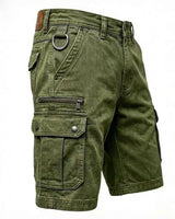 Green denim cargo shorts