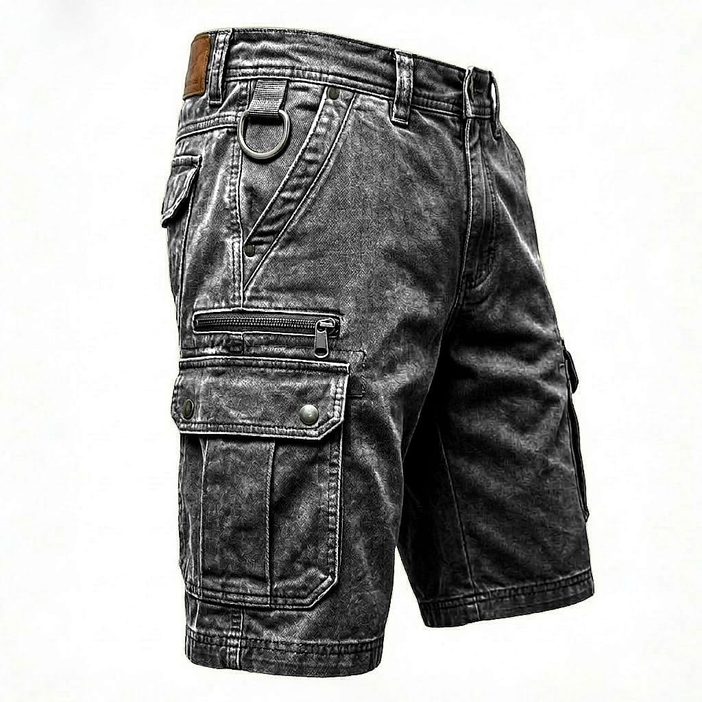 Grey denim cargo shorts