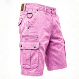 Pink denim cargo shorts