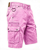 Pink denim cargo shorts