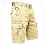 Beige denim cargo shorts