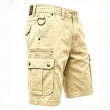 Beige denim cargo shorts