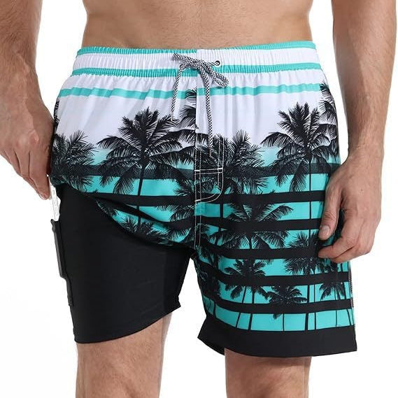 Men's Quick-Dry Tropical Print Swim Shorts | Lined Athletic Beach Shorts