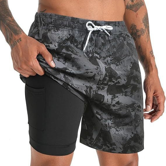 Men's Quick-Dry Tropical Print Swim Shorts | Lined Athletic Beach Shorts
