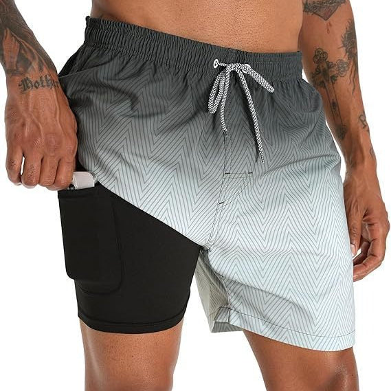 Men's Quick-Dry Tropical Print Swim Shorts | Lined Athletic Beach Shorts