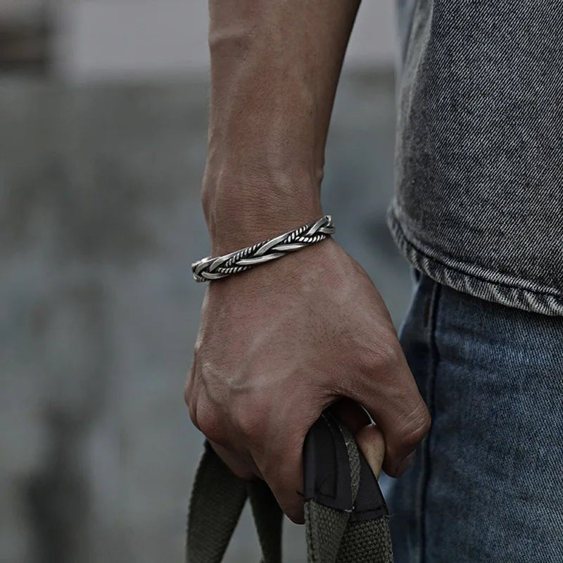 Men's Braided Sterling Silver Cuff Bracelet