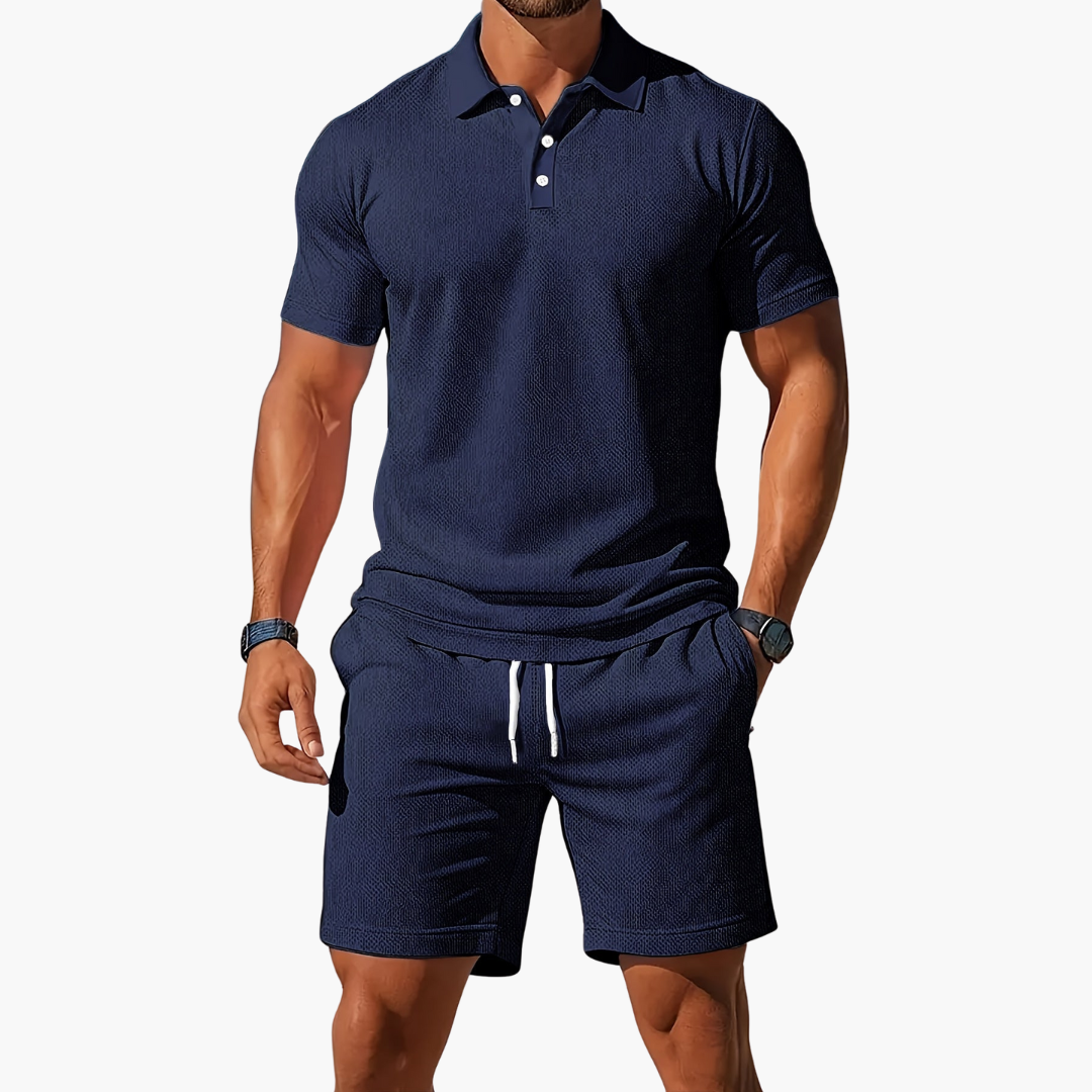Men's Polo & Shorts Set in Navy Blue