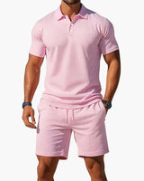 Men's Polo & Shorts Set in Light Pink