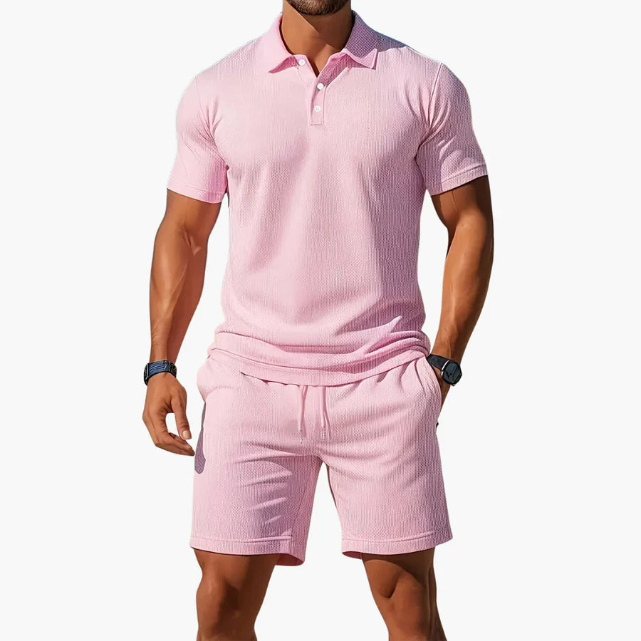 Men's Polo & Shorts Set in Light Pink