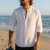 Men's Linen Long Sleeve Shirt in White