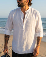 Men's Linen Long Sleeve Shirt in White