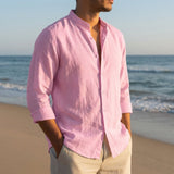 Men's Linen Long Sleeve Shirt in Pink