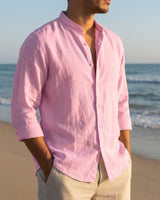 Men's Linen Long Sleeve Shirt in Pink