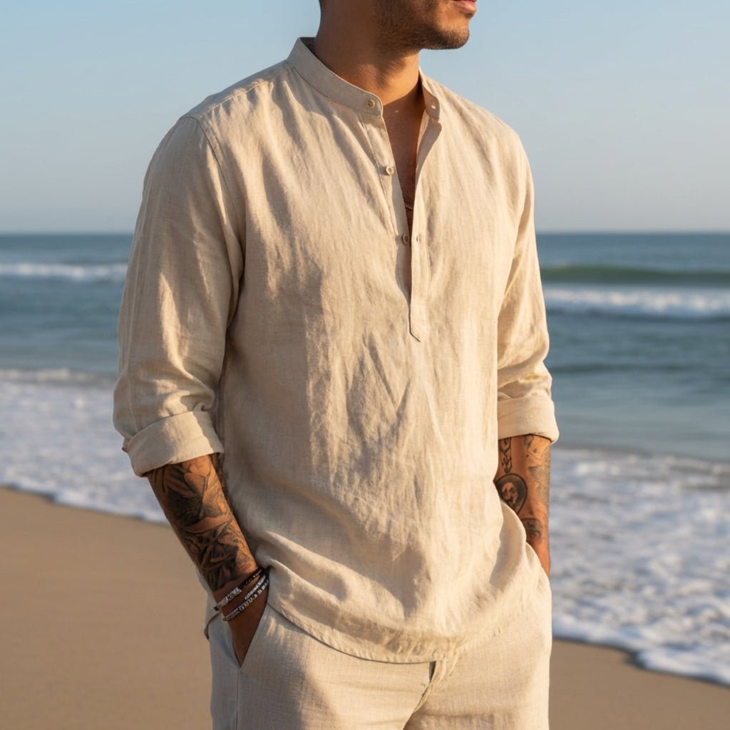 Men's Linen Long Sleeve Shirt in Beige