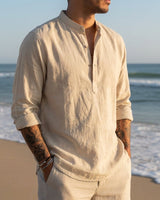 Men's Linen Long Sleeve Shirt in Beige