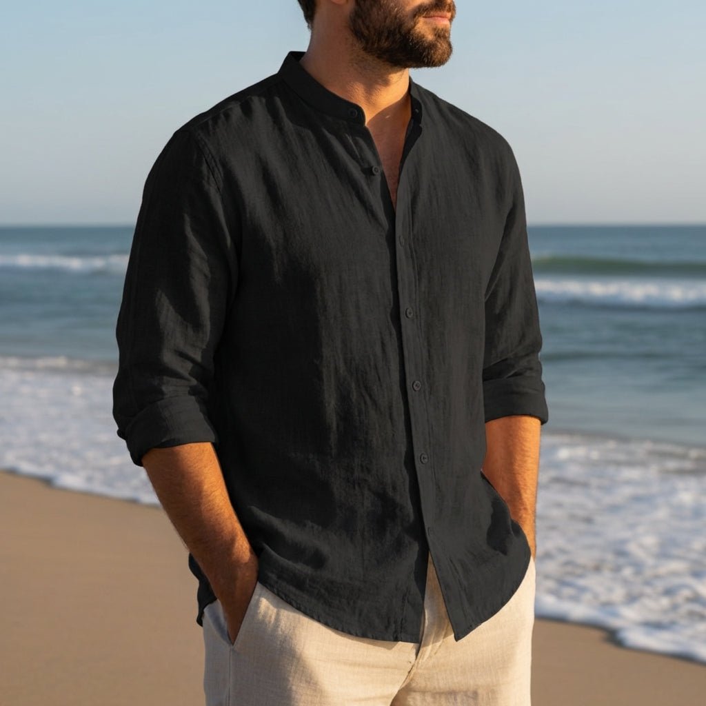 Men's Linen Long Sleeve Shirt in Black