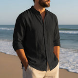 Men's Linen Long Sleeve Shirt in Black